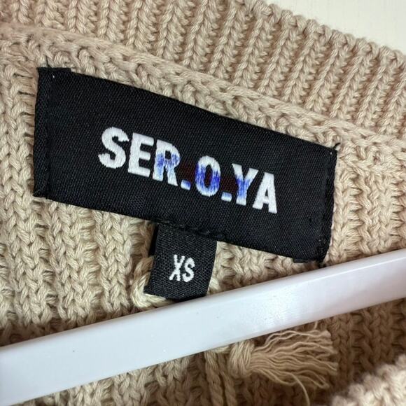 SER.O.YA Agnes Off The Shoulder Sweater Cropped Women XS Tan Knit Soft NWT - Picture 3 of 9